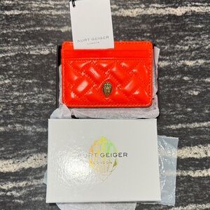 Kurt Geiger Quilted Bright Orange Card Holder with Gold Emblem